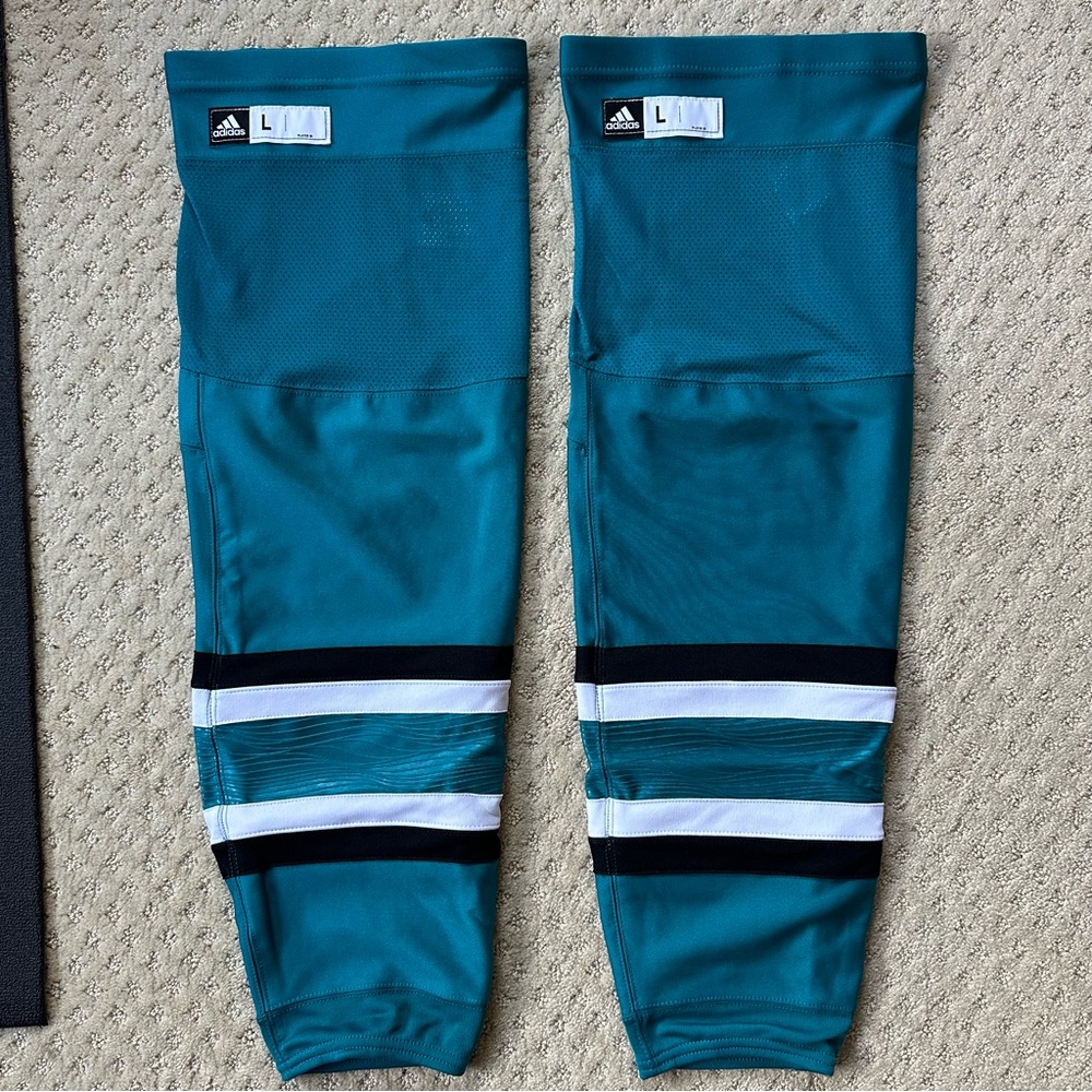 Brand New San Jose Sharks Adidas Evolve NHL Pro Stock Hockey Socks- L, XL, XL+